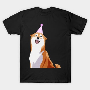 Happy Shiba Inu - Pink party hat T-Shirt